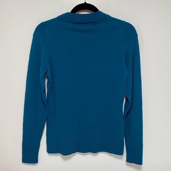 Teal extra fine merino crew neck sweater - Picture 3 of 7